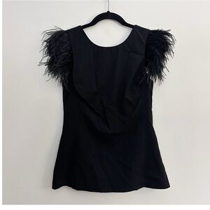 Cynthia Vincent Black feather‎ sleeve sleeveless top side button sz petite